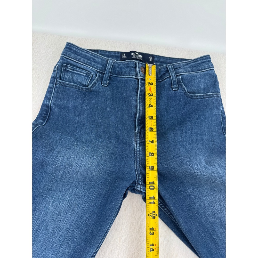Y2K Hollister High Rise Flare Jeans Blue Raw Hem Side Slit Size 7R (28x30) Boho - Picture 8 of 12